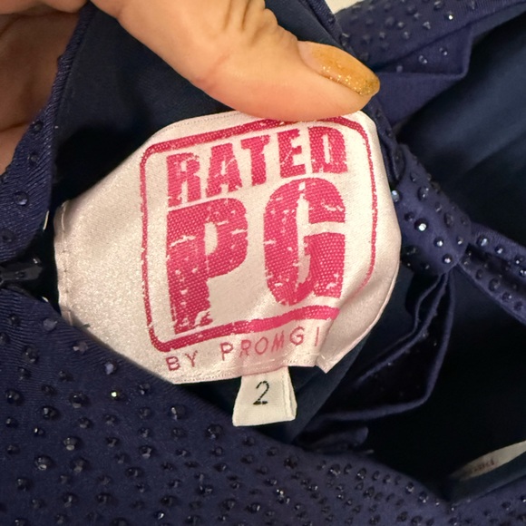 Elegant Navy Sparkle Cowl Neck Evening Dress - Picture 16 of 16